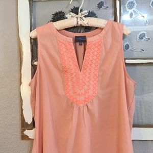 Market & Spruce Sleeveless Split NecklineEmbroidered Flowy Tank Top Blouse Shirt